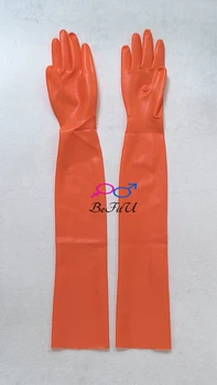Новые прозрачные оранжевые женские тонкие латексные 3D длинные перчатки, облегающие предплечье, длинные пальцы, женская маленькая ладонь, 5 размер белый