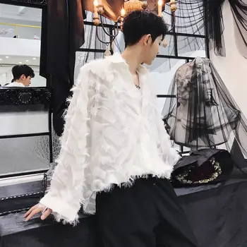 Осенняя белая рубашка для мужчин и женщин, одежда из перьевой ткани, Шикарная черная рубашка в корейском стиле с длинным рукавом, Тренд Ins, пара блузок