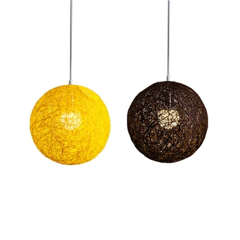 Новинка-2X Кофейно-Желтая Люстра с шариками из бамбука, ротанга и пеньки, Индивидуальный Креативный Сферический абажур из ротанга в виде гнезда