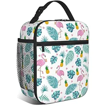 Ланч-бокс Tropical Flamingo для детей и девочек, термоизоляционный кулер, симпатичная сумка для ланча, сумка для школьного мира, сумка для пикника, один размер