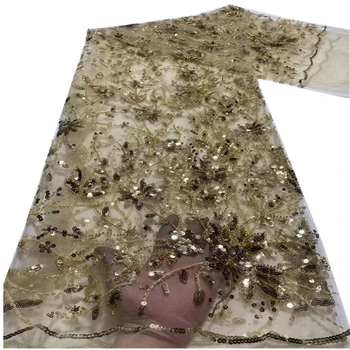 Африканская кружевная ткань SJ Lace 2022, высококачественная кружевная ткань из бисера, французской вышивки, пайеток, тюля, для платья в нигерийском стиле D10-24