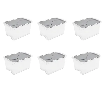 Sterilite 48 Qt. Коробка для хранения с откидной крышкой Пластик, титан, Набор из 6 коробок для хранения 22,38x15,88x13,12 дюймов