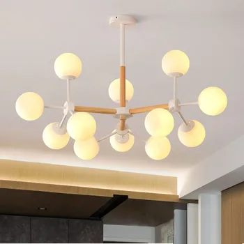 Скандинавские деревянные люстры СВЕТОДИОДНЫЕ пузырьковые люстры E27 с круглым шаром, светильник для гостиной, освещение в помещении, спальня, кухня, островное освещение