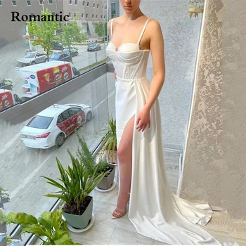 Романтическое Белое атласное вечернее платье Трапециевидной Формы, сексуальное вечернее платье Длиной до пола на бретельках-спагетти, Милое вечернее платье Длиной до пола для выпускного вечера