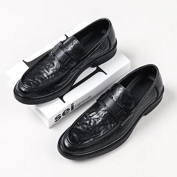Мужская кожаная обувь, Уличная кожаная обувь, Высококачественная Оксфордская обувь, Деловая офисная Черная Кожаная обувь, Лоферы для мужчин