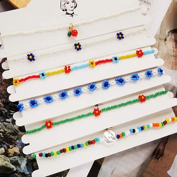 Корейский Стиль, Богемный Цветок Маргаритки, Многоцветное ожерелье-чокер с мелкими бусинами Для женщин, Элегантное ожерелье ручной работы, вечерние украшения