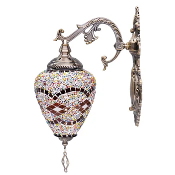 Мозаичный светильник ручной работы, турецкий настенный светильник Tiffany в богемном стиле, Одинарное стекло, бронзовая основа, Уникальный настенный светильник для украшения комнаты