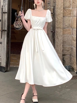 2023, Летнее Новое Женское Элегантное Платье для выпускного вечера, Белое Платье Принцессы, Французский Винтажный Халат Миди с открытой спиной, Женская мода, мини-платья
