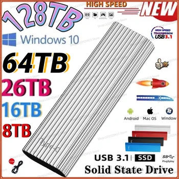 128 Тб Мини Портативный SSD 4 ТБ Type-C/USB3.1 Внешний мобильный твердотельный накопитель Высокоскоростной 8 ТБ 16 ТБ 64 ТБ Жесткий диск для ноутбука SSD диск