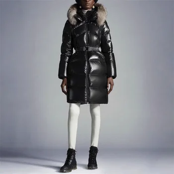 Женская пуховая куртка 2023, Новинка Зимы, Корейская Мода, Длинная пуховая куртка с воротником из лисьего меха, Плотное пальто, наполненное 90 Белым утиным пухом
