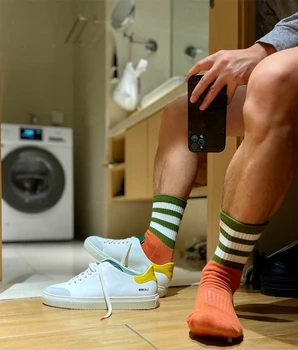 Мужские носки в утолщенную полоску, спортивные баскетбольные носки