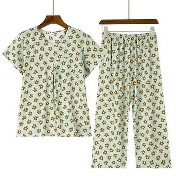 Летняя Хлопчатобумажная пижама Fdfklak с короткими рукавами для среднего возраста, Женский Костюм Большого Размера, Домашняя одежда для мамы из двух предметов, Пижама Mujer XL-3XL