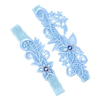 1 пара Свадебных подвязок Невесты в западном стиле, кружевной декор для ног со стразами, цветочные украшения (светло-голубой)