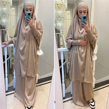 Джилбаб для Женщин, Комплект из 2 предметов, Мусульманская Молитвенная Одежда, Платье-Хиджаб, Абая, Длинный Химар, Платье для Рамадана, Абаи, Комплекты исламской одежды в Дубае