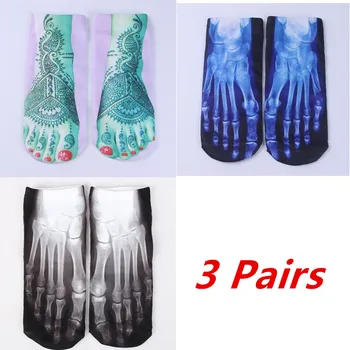 3 пары Носков для Косплея с 3D Рисунком Черепа, женские креативные Забавные дышащие Чулки для вечеринок, хлопковые короткие носки с косточками Sukka