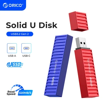 Твердотельный U-диск ORICO USSD 520 МБ/с./С, Флэш-накопитель 128 ГБ 256 ГБ 512 ГБ 1 ТБ USB3.2, флешка, Черный Металлический контейнер, Дизайн Жесткого диска