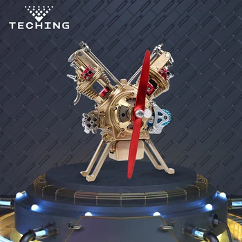 Металлический двигатель TECHING V2, Двухцилиндровый мини-автомобильный двигатель, игрушка, обучающая модель, подарок