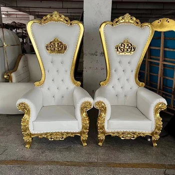 Королевский золотой трон, кожаные кресла для жениха и невесты, королевские стулья для свадебных мероприятий, декор для мероприятий на открытом воздухе