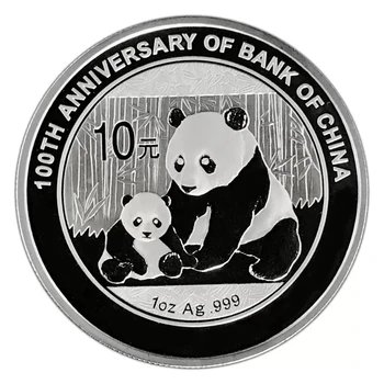 2012 100-летие Банка Китая/Настоящая оригинальная серебряная монета с пандой весом 1 унция Ag.999 10 юаней