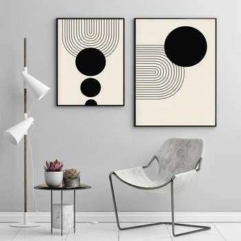 Плакат с абстрактным геометрическим рисунком, Бежевая и черная Арка, картина на холсте, Современная настенная картина, Домашний декор для гостиной