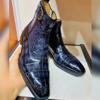 Новые Мужские Ботильоны из Искусственной кожи, однотонная классическая Модная Повседневная мужская обувь в стиле ретро с узором 
