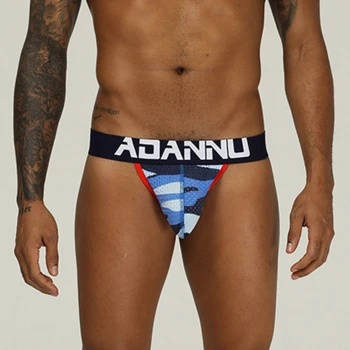 ADANNU/ новые мужские стринги с низкой талией, сетчатое марлевое белье без звона, сексуальное, веселое, дышащее камуфляжное мужское нижнее белье для геев