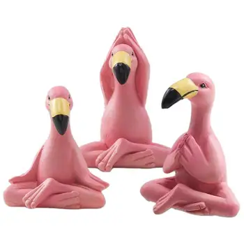Статуя Фламинго Медитирующие Фигурки Скульптура Декор Прекрасная смола Розовая птица Искусство 3шт Фламинго Двор Искусство Настольные украшения