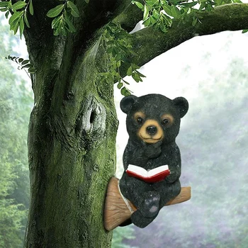 Специальное ночное чтение медвежонок Солнечный декор Милая статуя черного медведя светодиодное освещение для сада во дворе Подарки из смолы домашний декор