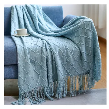 Скандинавское Вязаное одеяло, однотонный плед, покрывало для дивана с кисточками, одеяла для сна у телевизора, одеяла для домашнего кондиционера