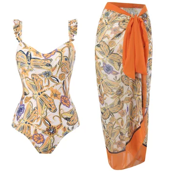 Винтажное женское бикини, цельный купальник, юбка с открытой спиной, пляжное платье, Дизайнерский купальник 2023, одежда для серфинга, пляжная одежда