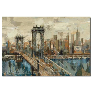 Превосходные навыки художника Ручная роспись Впечатление от Нью-Йорка Картина маслом на холсте Впечатление от Бруклинского моста Картина маслом