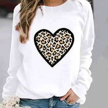 Женские весенне-осенне-зимние толстовки, Женские повседневные кофты с круглым вырезом, женские пуловеры Leoaprd Love Heart 90s, одежда