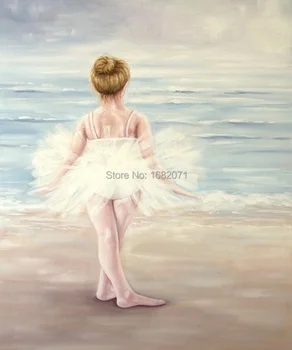 Поддержка художника, высококачественная ручная роспись, Маленький ребенок, танцующий на берегу моря, картина маслом для настенной декоративной живописи танцора