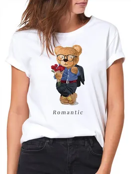 YRYT, Новая Летняя Женская футболка с круглым вырезом и коротким рукавом, Хлопковый мужской Топ с принтом Медведя, Женская футболка для пары