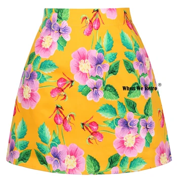 2021 Летняя Новая Хлопковая Элегантная Сексуальная Короткая юбка SS0008 Оранжевого цвета с цветочным принтом Трапециевидной формы, Женская мини-юбка Y2K