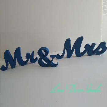 Мистер и миссис деревянный алфавит - Свадебные украшения, алфавит - аристократический синий