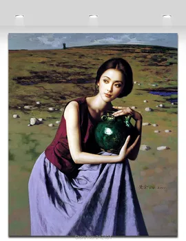 Китайская Девушка, держащая глиняный кувшин- Боди-арт Картина маслом от китайских художников на холсте Без рамки Настенное искусство Украшение дома