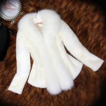 Зимнее меховое пальто Женское Короткое Пальто из искусственного меха кролика Рекс с воротником из лисьего меха, Тонкое Стильное повседневное пальто для девочек, пальто из искусственного меха