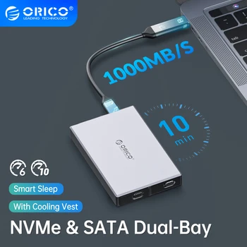 ORICO Алюминиевый Сплав Двойной Отсек Двойной NVMe M2 SSD Чехол Поддержка M.2 NVMe SSD Диск Для M Key B & M Key SSD Корпус Без инструментов