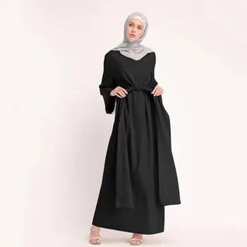 Самая продаваемая мусульманская Традиционная одежда, Однотонное Исламское женское платье с длинным Поясом, Дубайский кафтан Абайя