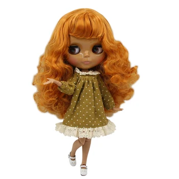 Кукла ICY DBS Blyth с темной кожей, оранжевыми вьющимися волосами и глянцевым лицом, обнаженным телом BL0145