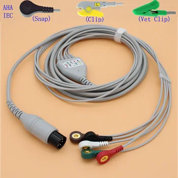 6p ЭКГ ЭКГ с 5 выводами, цельный кабель и подводящий провод электрода для BCI/Datascope/Invino/Mindray/Sapcelabs/Edan/Goldway/GE/Nellcor/CSI
