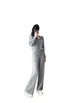2023 Женская одежда Qiu dong joker для отдыха с капюшоном, флисовая одежда из двух частей 0806