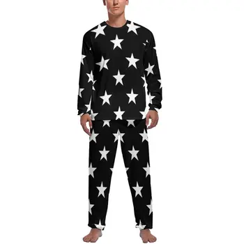 Черно-белая пижама со звездами, мужская современная модная крутая романтическая пижама, Осенний комплект пижам с длинными рукавами, 2 предмета, Повседневный дизайнерский комплект пижам