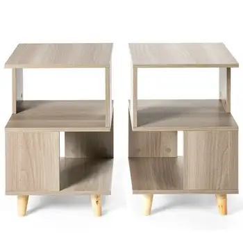 Прикроватный столик с деревянными Ножками, Боковой столик для хранения, серый
