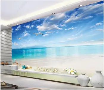 изготовленная на заказ фреска 3d фотообои на стену Современное голубое небо морской пейзаж пляжный пейзаж домашний декор обои большого размера для стен 3d
