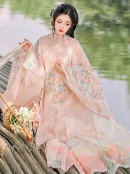 Традиционное платье Hanfu, женская древнекитайская вышивка, костюм для косплея Hanfu, Летнее розовое платье с юбкой Hanfu, большой размер XL