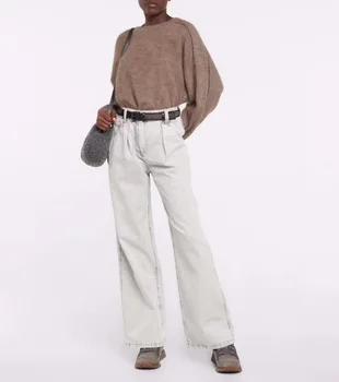 Женские повседневные джинсы на молнии 2023, Летние новые женские Прямые универсальные широкие брюки с высокой талией и карманами, простые универсальные брюки с карманами