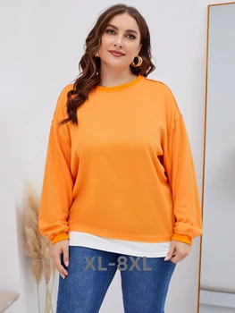Толстовки больших размеров Женские Демисезонные сращивания, лоскутные пуловеры, топы, Модные корейские негабаритные женские 3xl 4xl 5xl 6xl