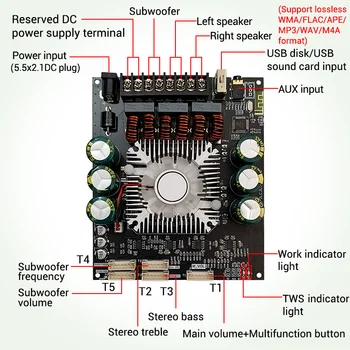 ZK-HT22 TDA7498E Аудиоусилитель Свинцового Типа Мощностью 160 Вт * 2 + 220 Вт 2,1-канальный BT Сабвуфер с высокими басами 5.1 AMP Wuzhi Audio APP